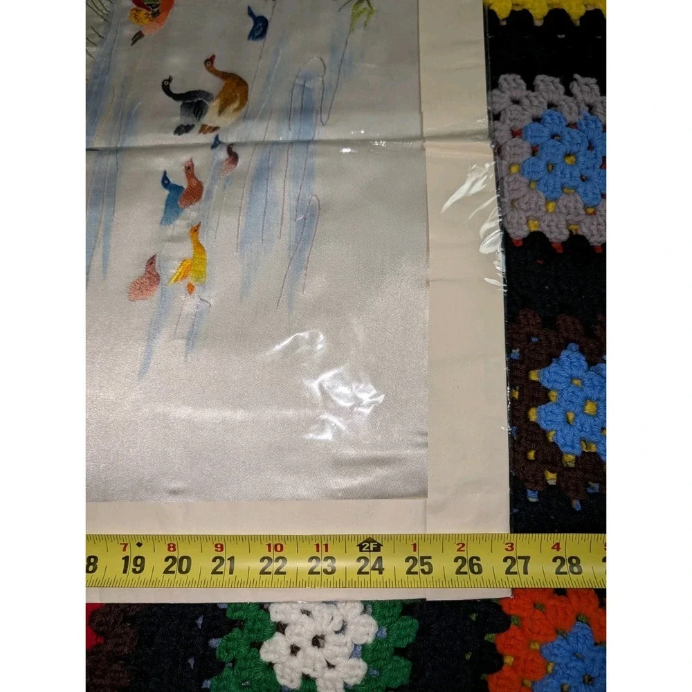 Chinese Silk Embroidered Wall Tapestry Colorful Birds Flowers Tree Nature 27x51